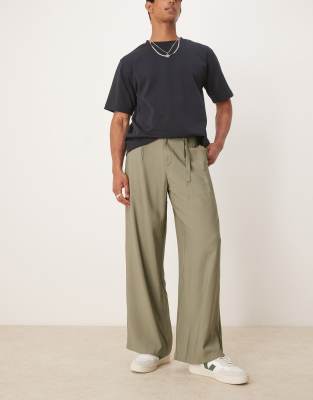 Asos Design Loose Fit Smart Pants With Belt In Green