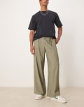 [ASOS DESIGN] ASOS DESIGN loose fit smart pants with belt in olive-Green W34 KHAKI