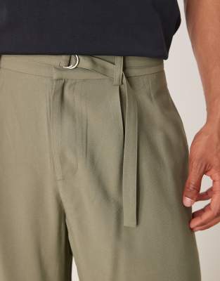 Asos Design Loose Fit Smart Pants With Belt In Gray