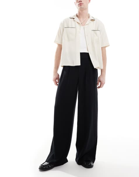 ASOS DESIGN loose fit smart pants with wide waistband in black - view 1