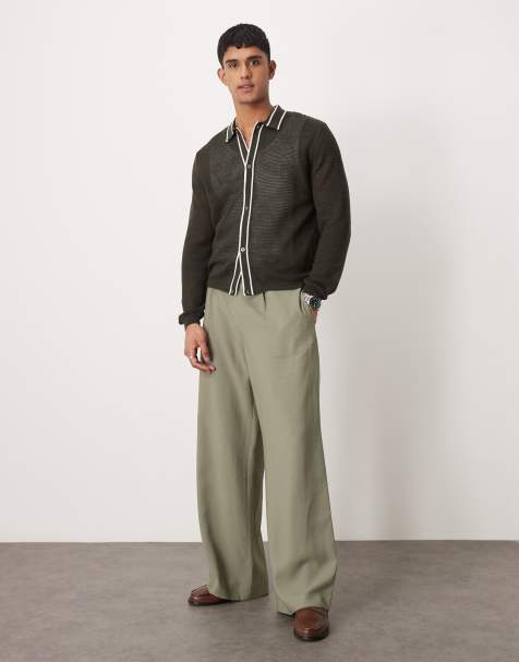 ASOS DESIGN loose fit smart trousers with belt in olive - view 1