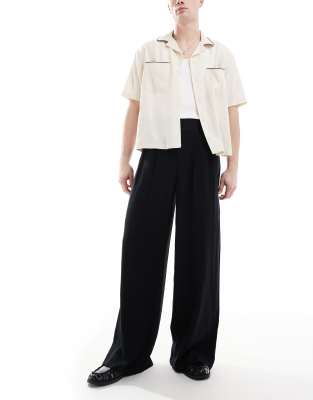 ASOS DESIGN ASOS DESIGN loose fit smart trousers with wide waistband in grey in black