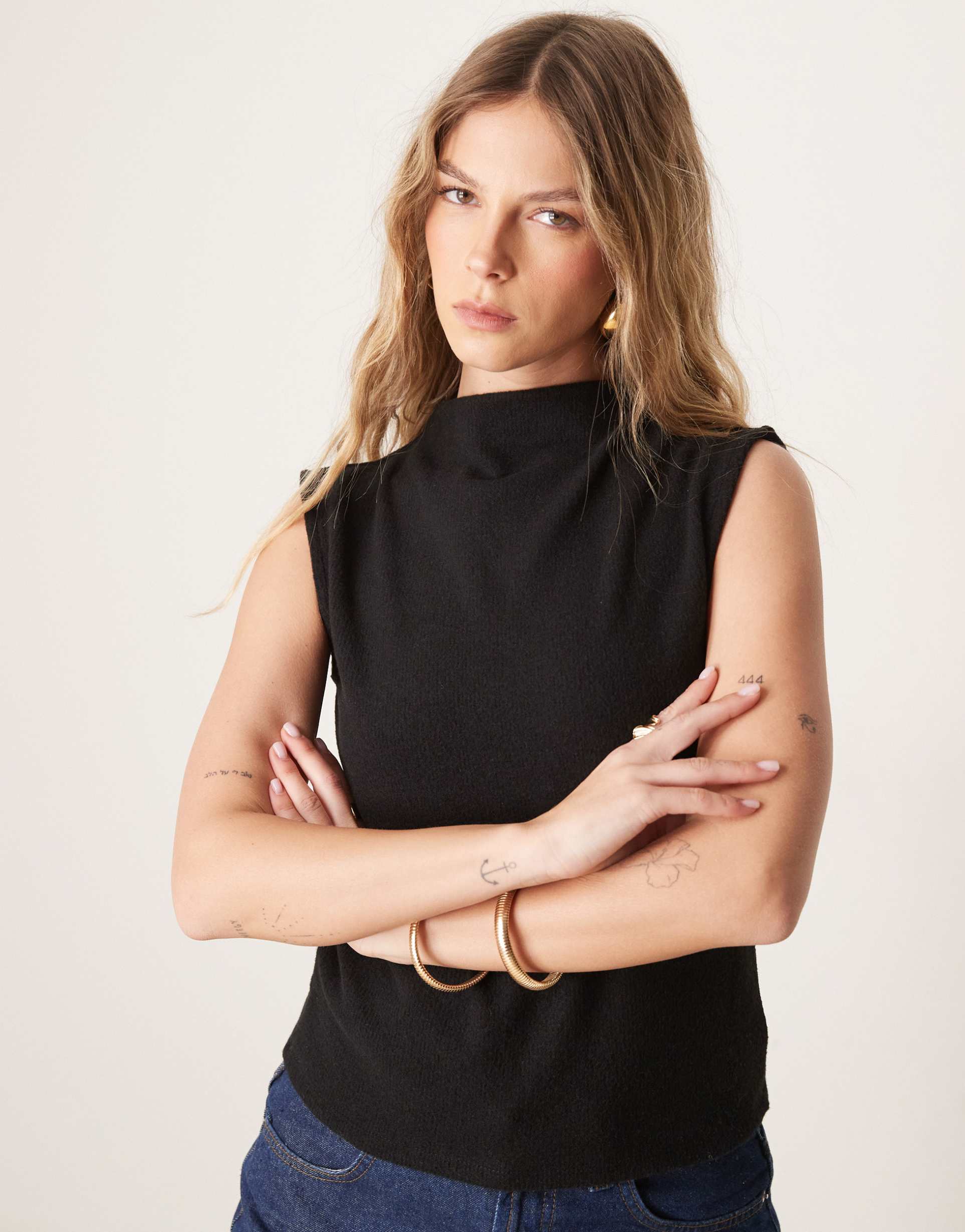 asos design loose fit super soft tank top with grown on neck in black