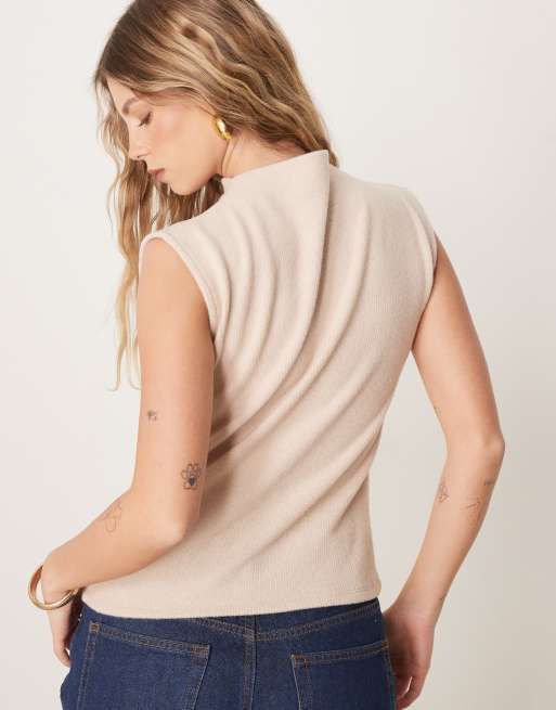 ASOS DESIGN loose fit super soft tank with grown on neck in cream, 4 of 4