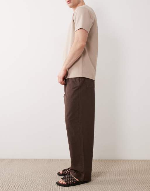 ASOS DESIGN loose fit textured pants in brown - part of a set, 3 of 5