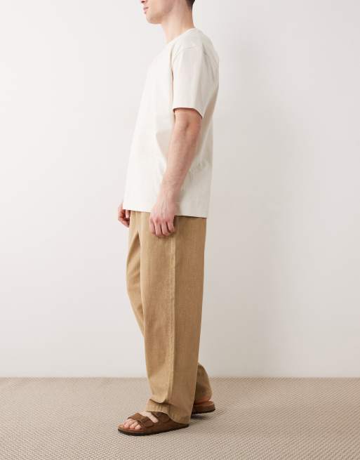 ASOS DESIGN loose fit textured trousers in beige , 3 of 5