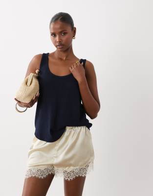 Loose-Fit-Trägertop aus strukturiertem Strick in Marineblau mit U-Ausschnitt, Kombiteil-Navy Navy S