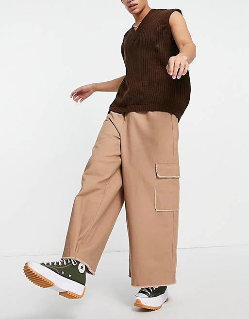  loose fit trousers with elasticated waist in stone 