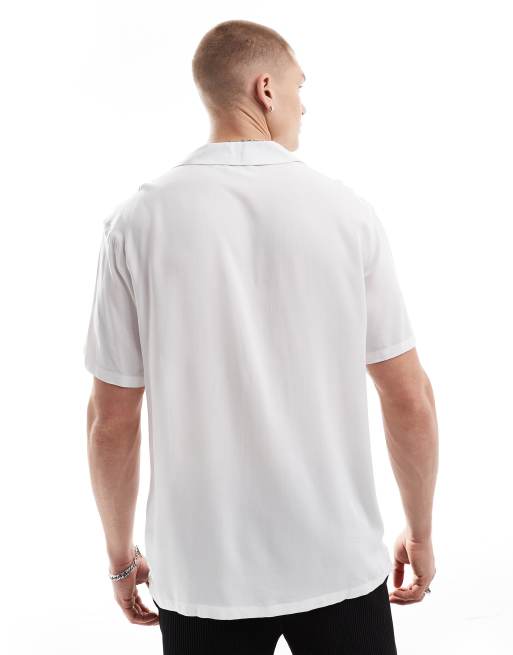 ASOS DESIGN loose fit viscose shirt with low revere collar in white, 2 of 4
