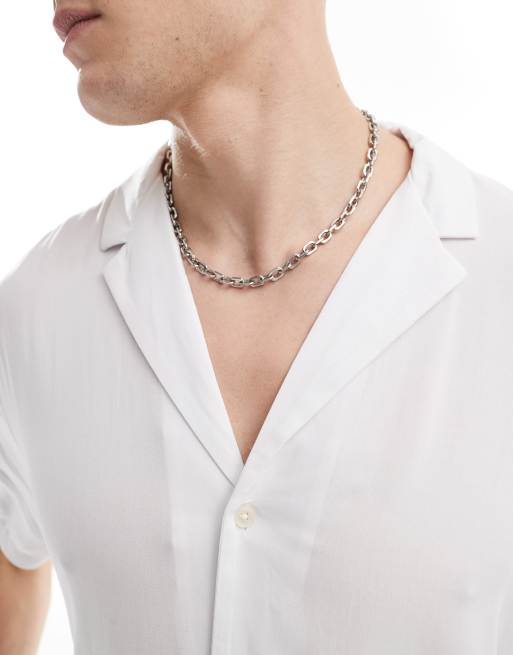 ASOS DESIGN loose fit viscose shirt with low revere collar in white, 4 of 4
