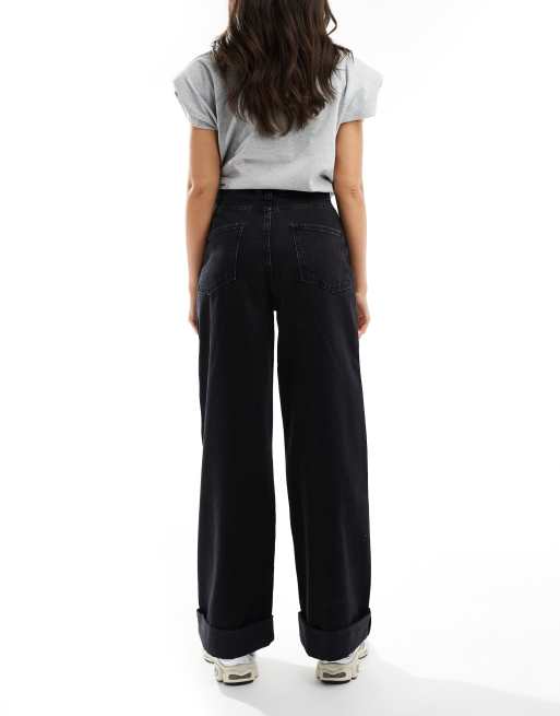 ASOS DESIGN loose jean with deep turn up cuff in black , 2 of 5