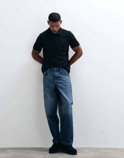 ASOS DESIGN loose jeans in dark wash blue with pleats and buckle, 2 of 5