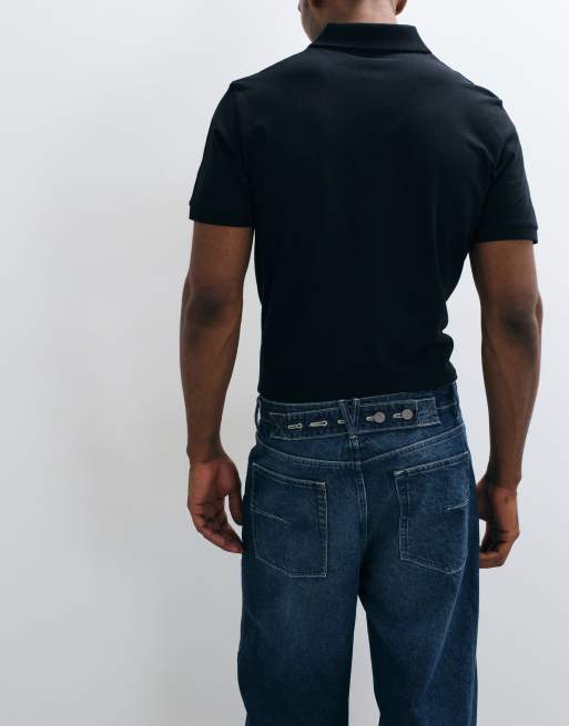 ASOS DESIGN loose jeans in dark wash blue with pleats and buckle, 5 of 5
