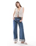 [ASOS DESIGN] ASOS DESIGN loose jeans with deep turn-up cuff in dark vintage blue W24 L32 Dark Vintage