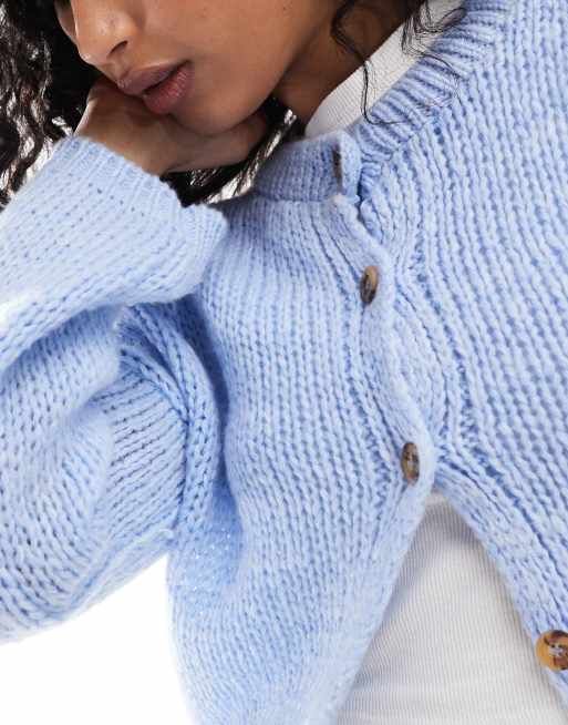 ASOS DESIGN loose knit crew neck cardigan in blue, 2 of 4