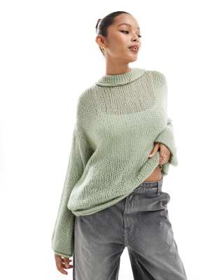 loose knit crew neck sweater in green