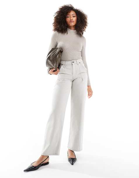 ASOS DESIGN loose knit high neck bodysuit in stone - view 1