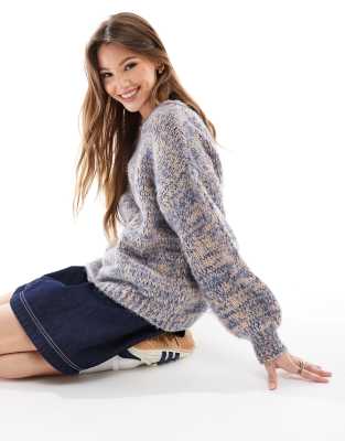 Asos Design Loose Knit One Shoulder Sweater In Blue