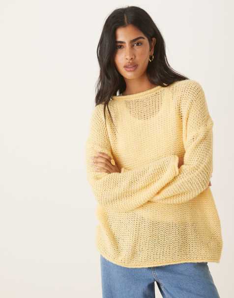ASOS DESIGN loose knit slash neck sweater with rolled edge details in buttermilk - view 1