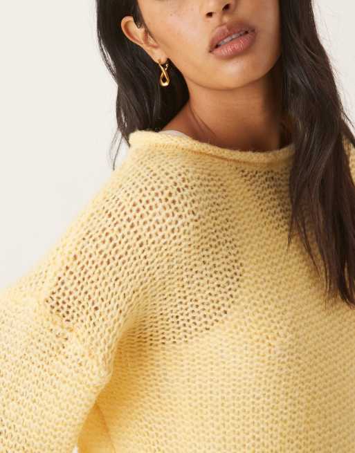 ASOS DESIGN loose knit slash neck sweater with rolled edge