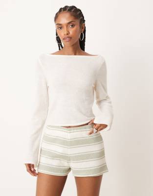 ASOS DESIGN loose knit slash neck top in cream - view 1
