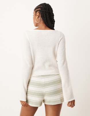 Asos Design Loose Knit Slash Neck Top In Neutral