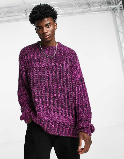 ASOS DESIGN loose knit textured jumper in purple twist