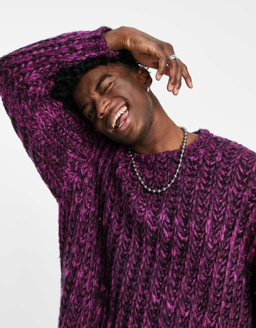 ASOS DESIGN loose knit textured sweater in purple twist