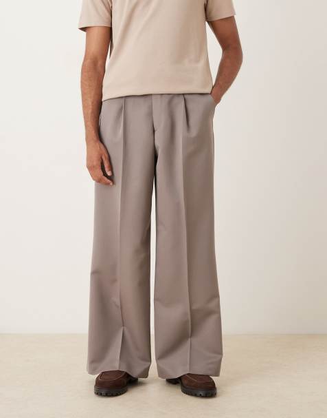 ASOS DESIGN loose leg dress pants with front pleats in brown - view 1