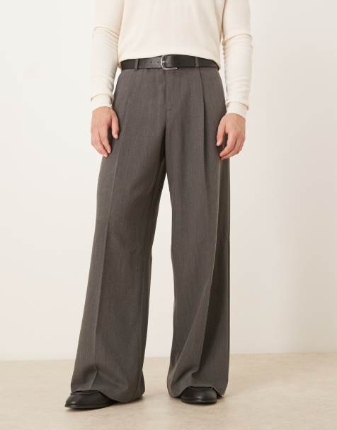 ASOS DESIGN loose leg dress pants with front pleats in gray twill - view 1