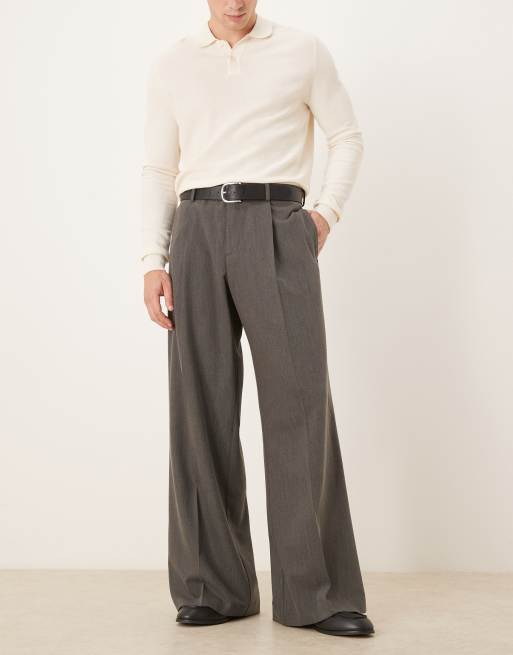 ASOS DESIGN loose leg dress pants with front pleats in gray twill