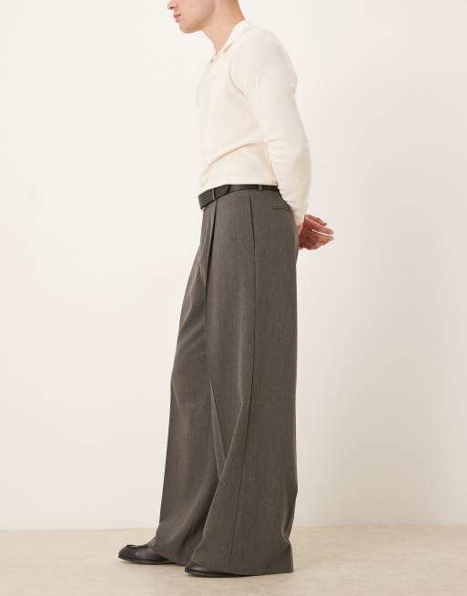 ASOS DESIGN loose leg dress pants with front pleats in gray twill