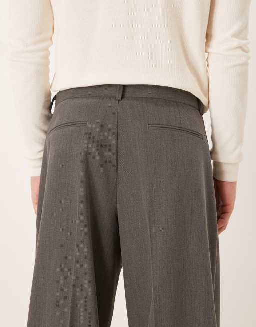 ASOS DESIGN loose leg dress pants with front pleats in gray twill