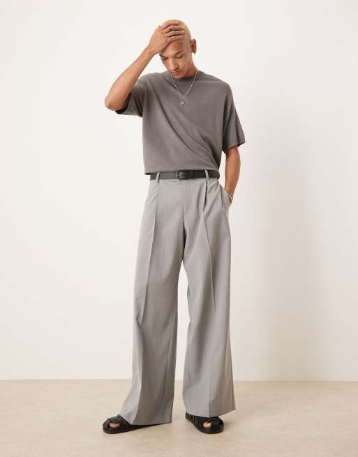 ASOS DESIGN loose leg dress pants with front pleats in gray