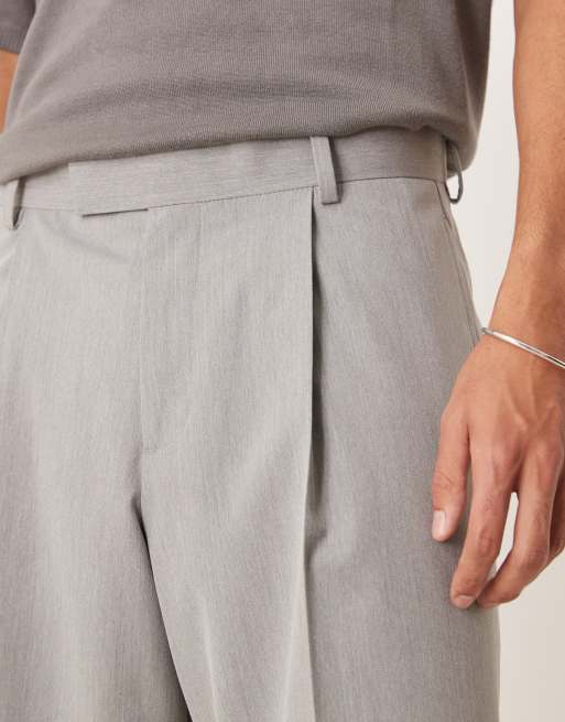 ASOS DESIGN loose leg dress pants with front pleats in gray