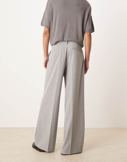 ASOS DESIGN loose leg dress pants with front pleats in gray
