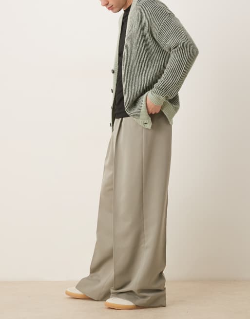 ASOS DESIGN loose leg dress pants with front pleats in sage green