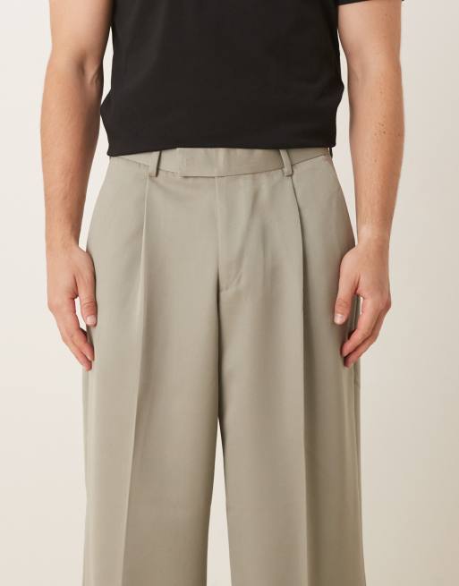 ASOS DESIGN loose leg dress pants with front pleats in sage green