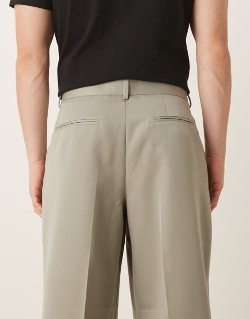 ASOS DESIGN loose leg dress pants with front pleats in sage green