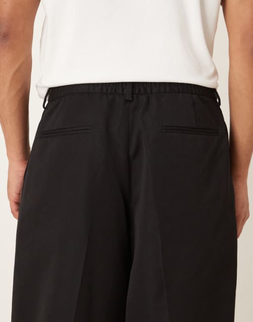 ASOS DESIGN loose leg pants with half elastic waistband in black, 4 of 5