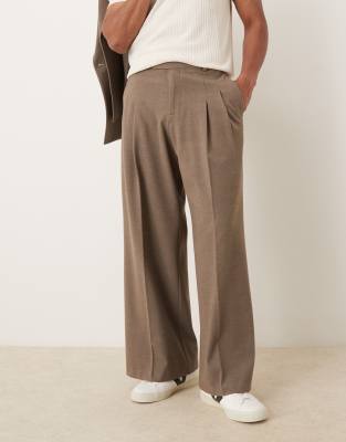 ASOS DESIGN loose leg suit trousers in beige texture-Neutral