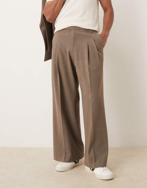 ASOS DESIGN loose leg suit trousers in beige texture - view 1