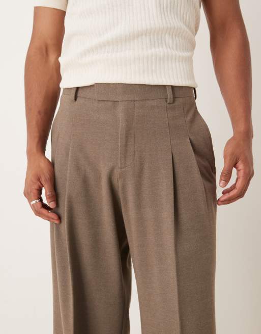 ASOS DESIGN loose leg suit trousers in beige texture, 4 of 5