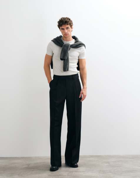 ASOS DESIGN loose leg tailored trousers with front pleats in black - view 1