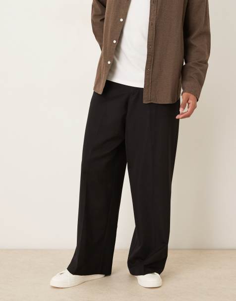 ASOS DESIGN loose leg trousers with half elasticated waistband in black