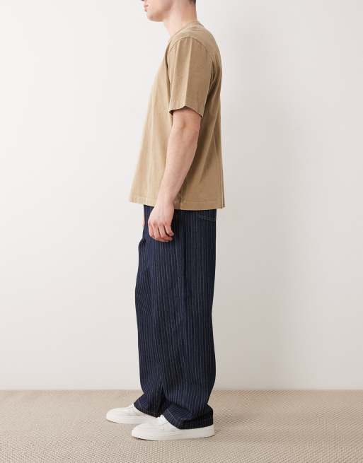 ASOS DESIGN loose lightweight jeans in dark blue and white stripe, 3 of 5
