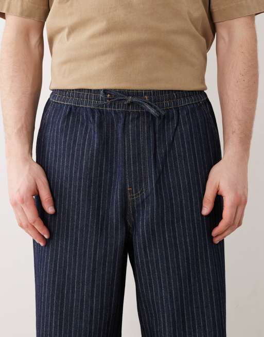 ASOS DESIGN loose lightweight jeans in dark blue and white stripe, 4 of 5