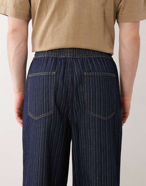 ASOS DESIGN loose lightweight jeans in dark blue and white stripe, 5 of 5