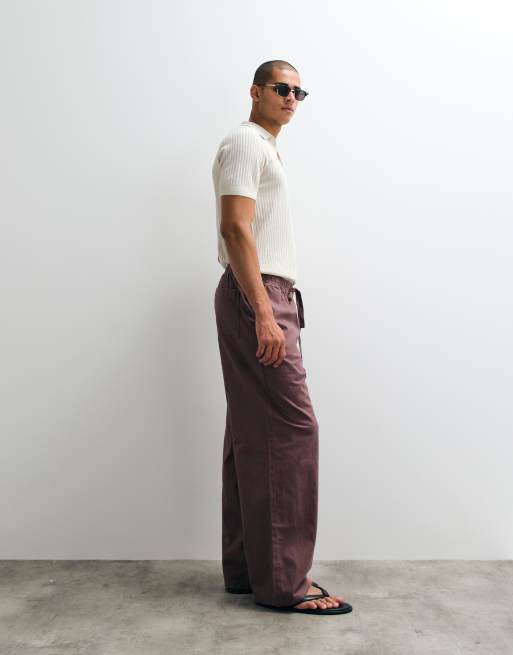 ASOS DESIGN loose linen blend pants in brown, 3 of 5