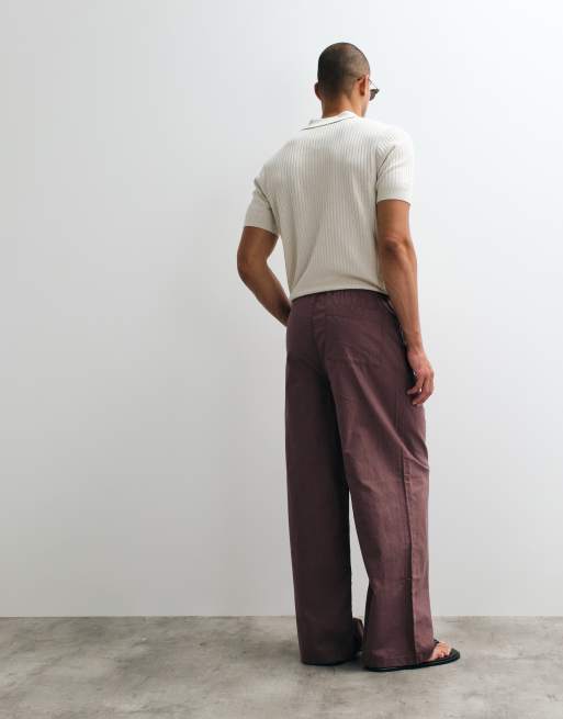 ASOS DESIGN loose linen blend pants in brown, 5 of 5